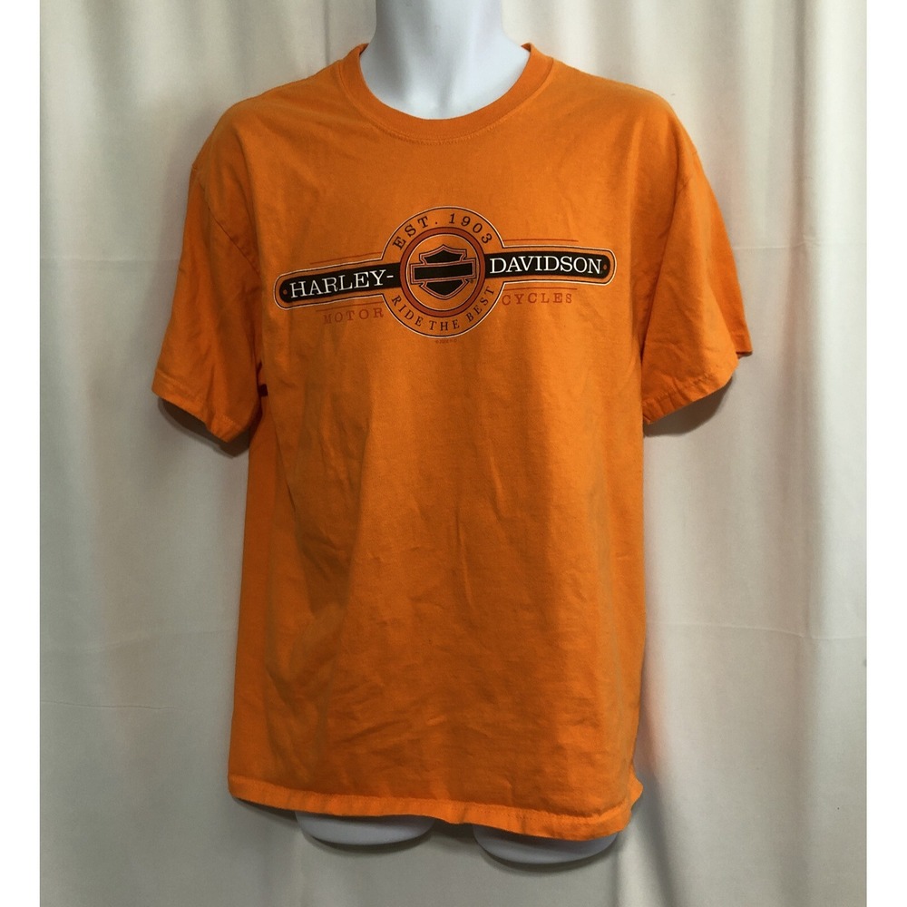 Harley-Davidson T-Shirt Mens Large Orange Excellent Las Vegas Graphic‎ Tee USA